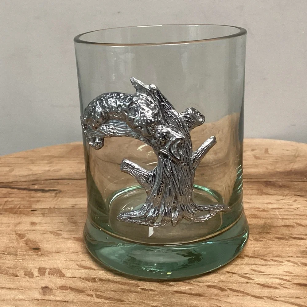 ⚫️ Vintage - Frankli Wild Pewter Leopard Whiskey Tumbler Glass - Rare